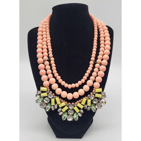 David Aubrey Jewelry - David Aubrey Statement Crystal Beaded Pastel Necklace Peach Green Yellow Boho